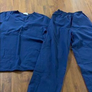 Unisex Small Navy Blue Scrub Top & Bottom Set